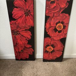 Flower Painting - Set Of 2 -Black And Red 