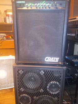 Bass guitar rig trace elliot 2 10 inch cab with a crate bass 50 watt am combo whole thing sounds awesome 150 bucks takes it cash big bass sound for 15