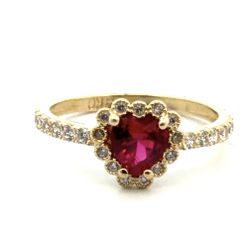 Woman’s Ladies 14k Yellow Gold CZ Cubic Zirconia Red Heart Ring Size 8.5 GP3124063