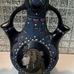 Rare Antique  Blue Amphora Vase  Egyptian Made In Czechoslovakia 