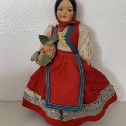 Eros Italy doll hand painted face looks like Little Red Riding Hood Vintage