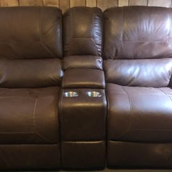Brown Couch / Sofa Recliner Loveseat Set With Plug Ins 