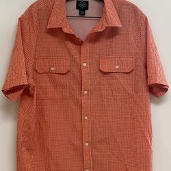 St. John’s Bay Button Up Men’s L Orange Performance Quick Dri Shirt Seersucker