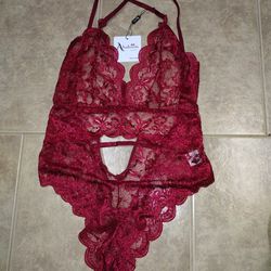 Plus Size Red Lace Lingerie Bodysuit 