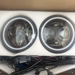 Jeep Wrangler JK LED Headlights / 7 inch 80W Jeep LED Halo Headlights with DRL & Turn Signals for 1(contact info removed) Wrangler JK CJ TJ 