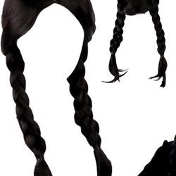 Popular Drama Roles Costume Wig,Long Black Braids Wig with Bangs,Halloween Costume Pigtails Hair for Women Girl Halloween Cosplay Party