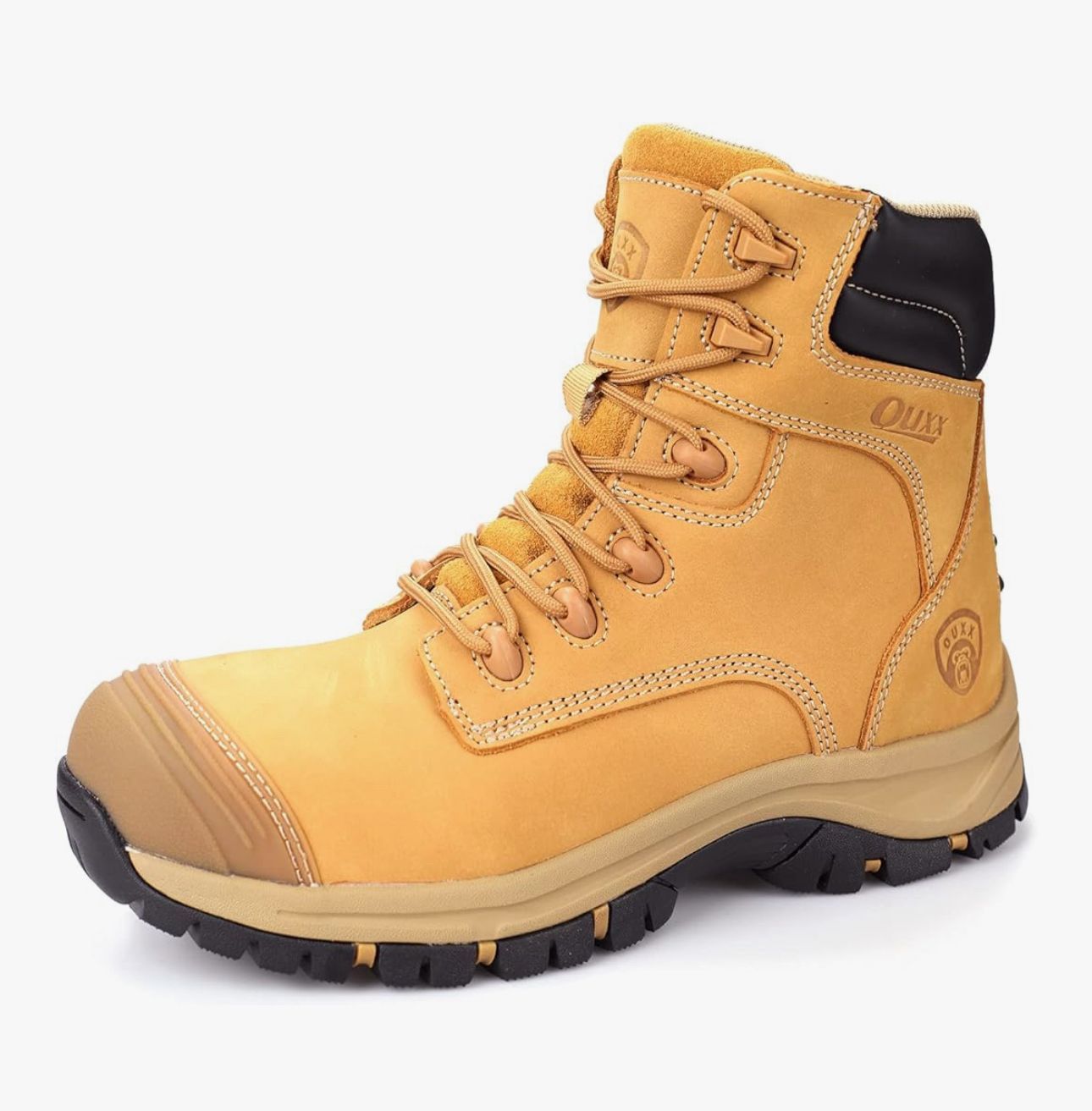 OUXX Work Boots for Men, Side Zipper Steel Toe Shoes, Water-Resistant, Non-Slip, Puncture-Proof (Size 13)
