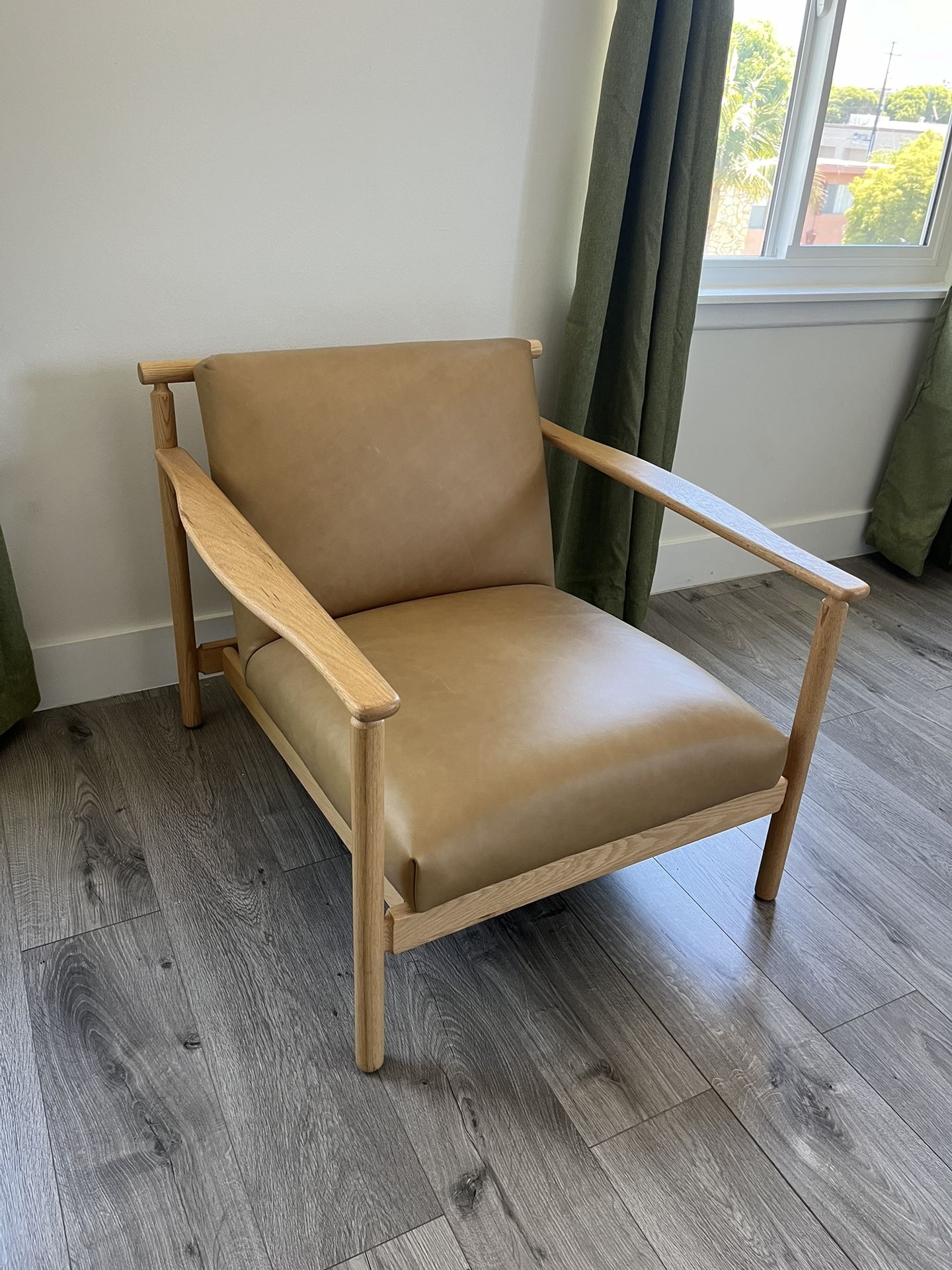 Crate and Barrel Ojai Leather Wood Frame Accent Chair