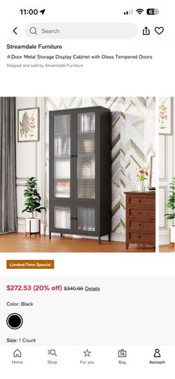 Streamdale Furniture 4-Door Metal Storage Display Black Cabinet with Glass Tempered Doors