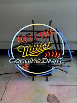 Vintage Miller Genuine Draft Neon Sign - Baseball Design