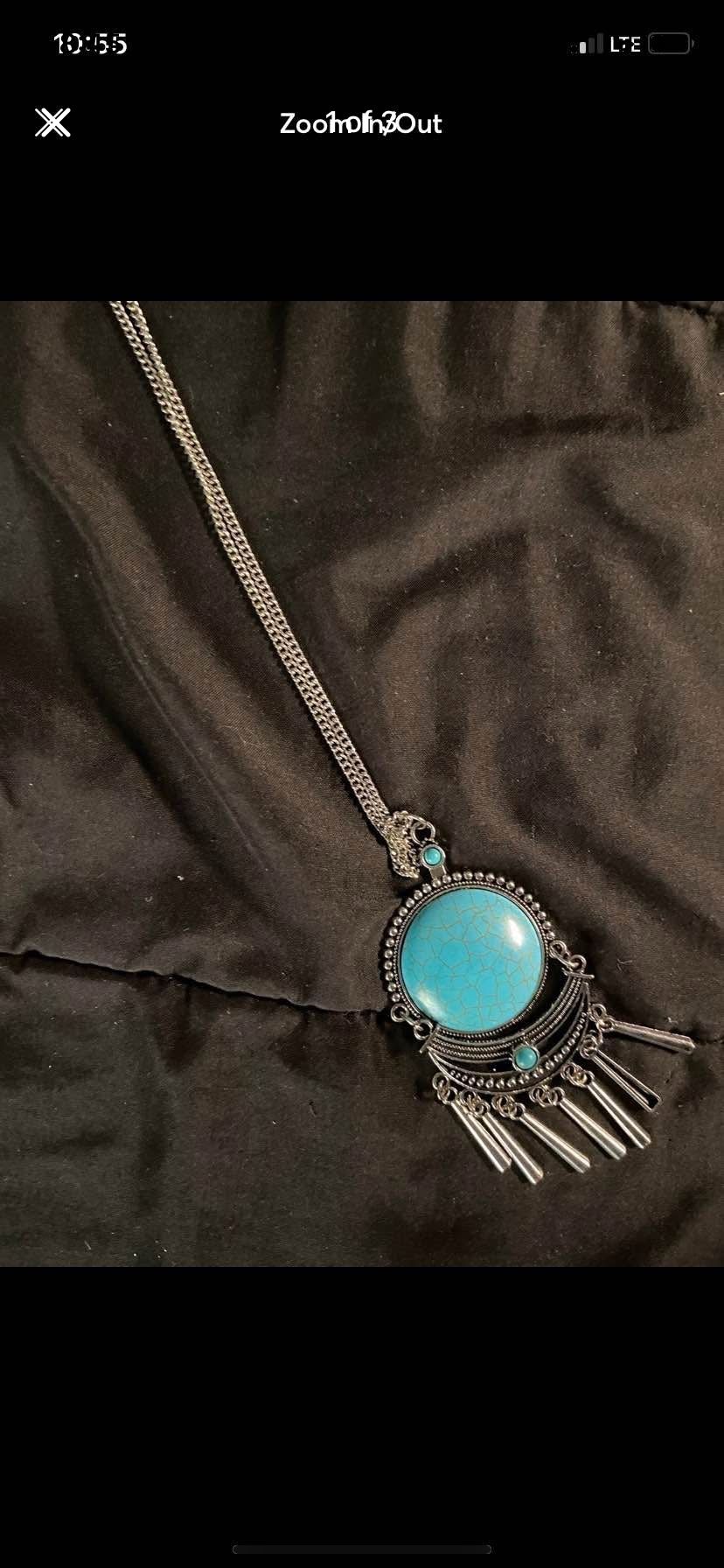 Long chain turquoise sterling silver necklace