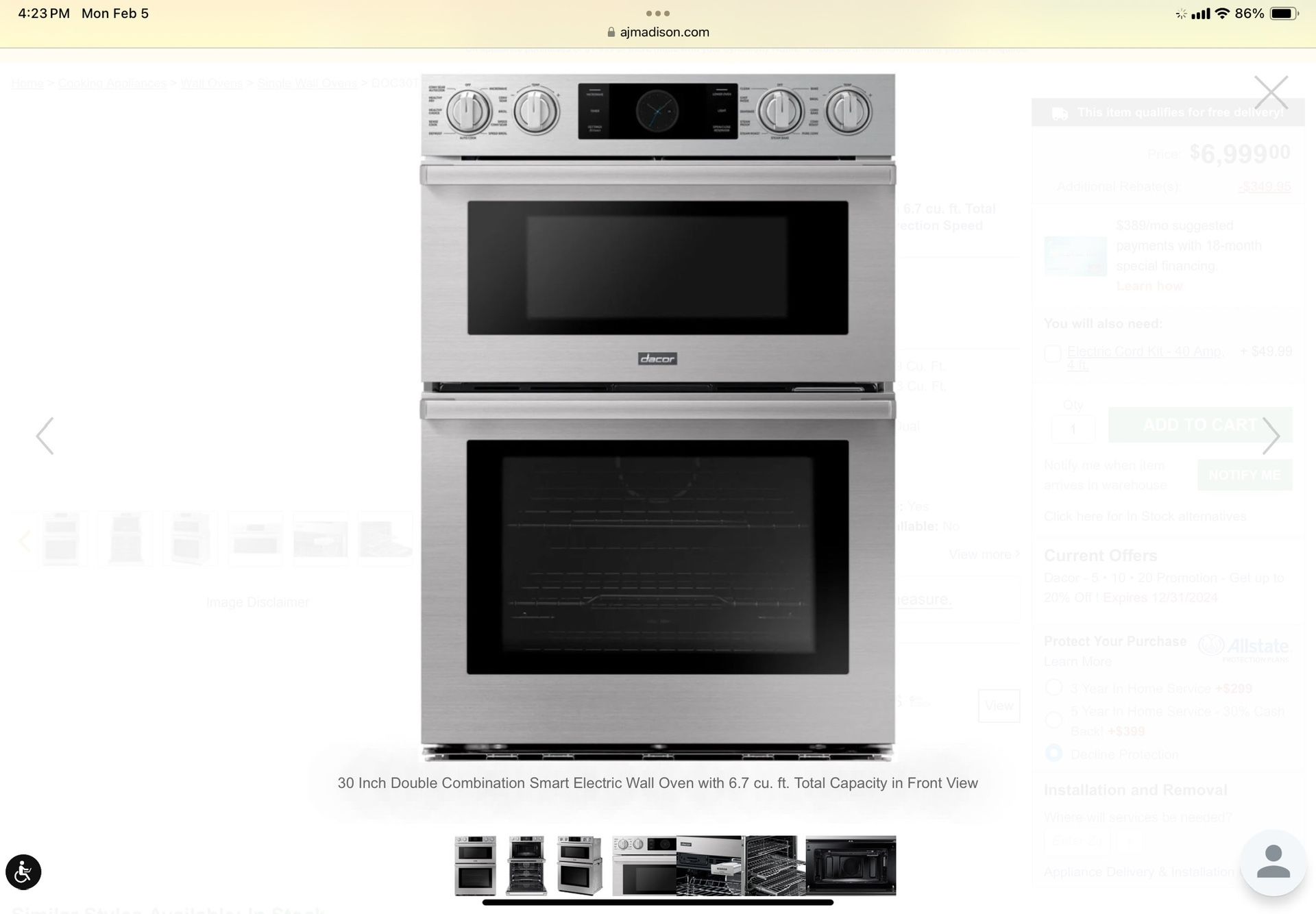 Dacor 30” Electric Microwave Oven Combo