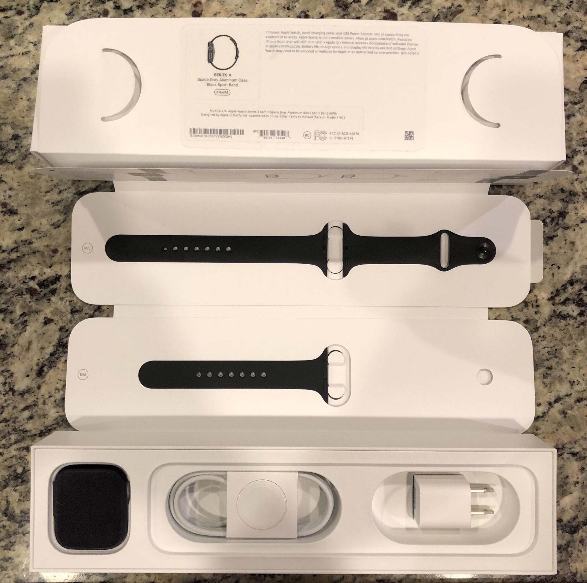 Apple Watch Series 4 44 mm Space Gray Aluminum Case with Black Sport Band (GPS)