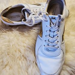 Michael Kors Allie Trainer Leather Sneakers White and Gold
