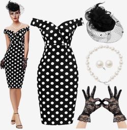 Brand New JenPen Tea Party Dress Women for Cocktail 1950s Polka Dot Dress, Vintage Pencil Bodycon Costume, Retro Outfit for Women Ladies Derby Par
