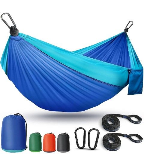 Camping Hammock Lightweight, Portable Hammocks Parachute Hammock with Two Tree Straps, Single or Double Travel Swing Nylon Camp Hammocks, Outdoor Esse