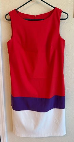 AB Studio Red, Purple & White Sleeveless Colorblock Sheath Dress