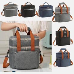 Double Layer Cooler Lunch Bag (Gray )