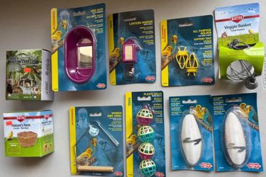 Canary Bird Cage Essentials Bundle - Nest, Toys, Bowl, Cuttlebones