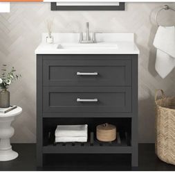 Home Decorators Autumn 30” Gray Bath Vanity with White Stone Top