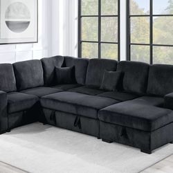 Sectional sofa convertible bed and storage