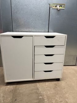 White Rolling Storage Cabinet with Drawers