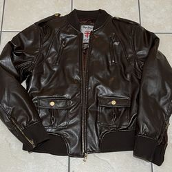 Y2K Pepe Jeans London Faux Leather Brown Jacket (xl)