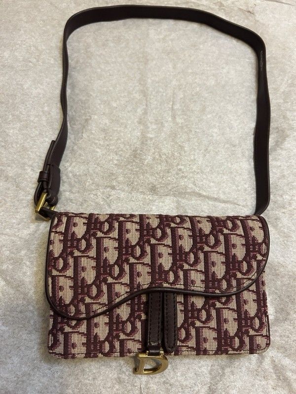 Christian Dior Oblique Saddle Belt Pouch Bag Canvas Leather
