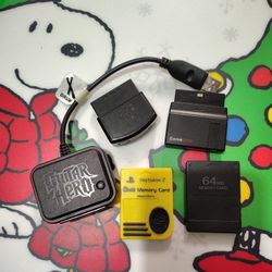 ps2, ps3 memories, guitar hero adapter
