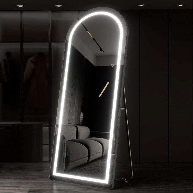 [New In Box] 71"x32" Arched Full Length LED Mirror, Free Standing, Wall Mounted Black Framed
