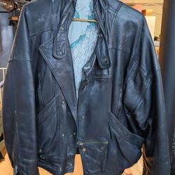 Vintage Au Renard French Leather Aviator Men's Bomber Jacket Map Lining