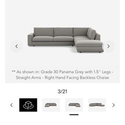 EQ3 Cello Plush 3-Piece Sectional Sofa With Backless Chaise
