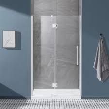 OVE Decors Niko Satin Nickel 46-in to 48-in W x 73.9-in H Frameless Hinged Soft Close Shower Door (Retail $700)