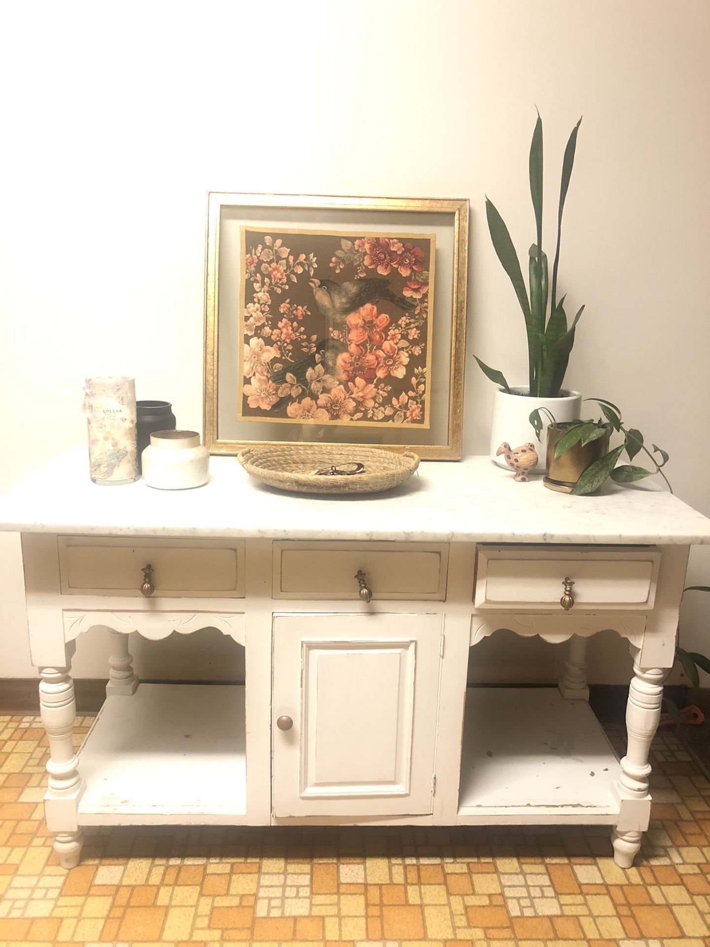 Vintage Antique Farm Cardenza Cupboard Tv Stand Chest Cabinet Granite Top