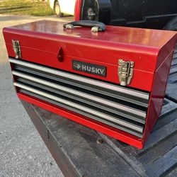 Vintage Husky Red 3 Drawer Metal Portable Tool Storage Box  21x9x11.5in