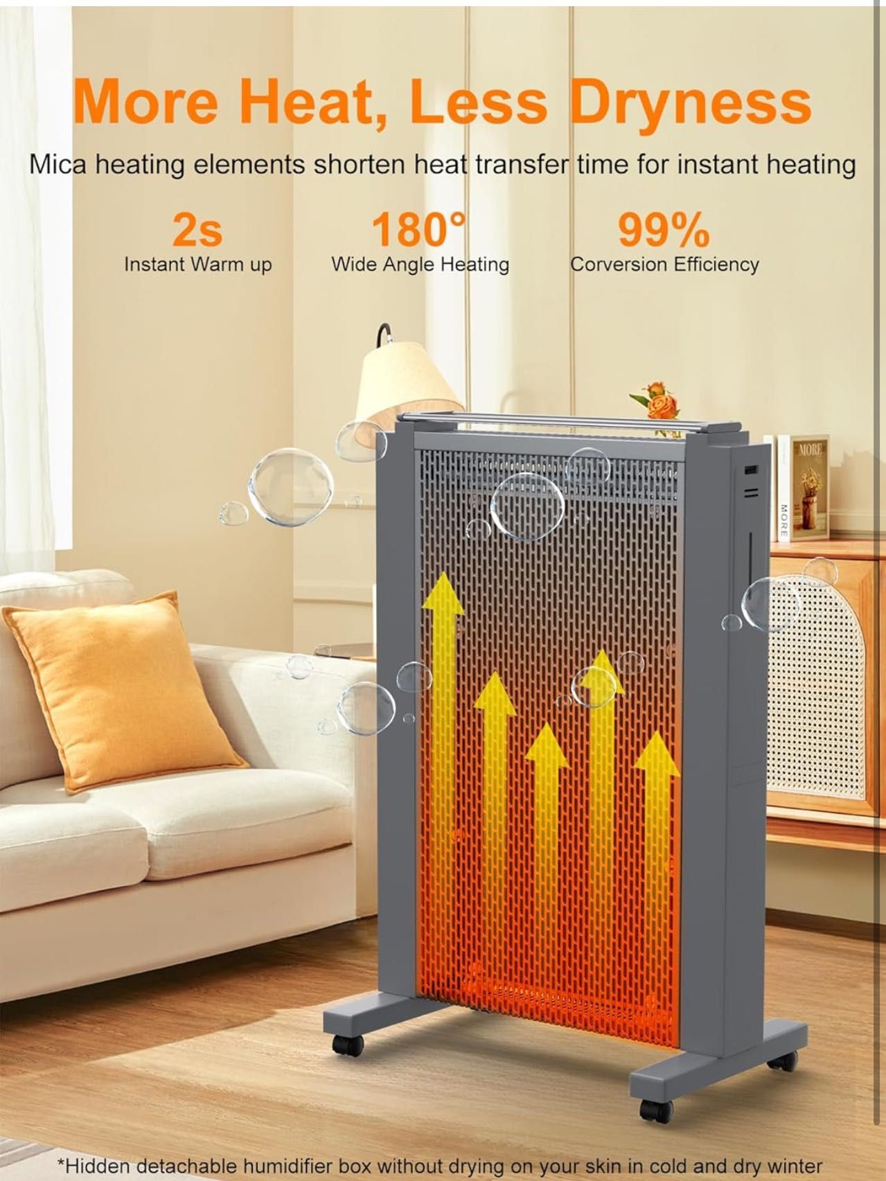 Heaters for Indoor Use, 1500W Quiet Mica Panel Heater for Large