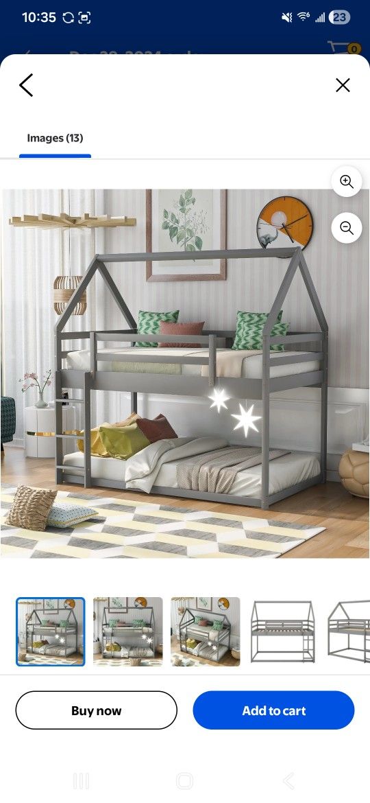 Brand New Euroco Twin-Over-Twin House Bunk Bed – Gray (Never Opened)