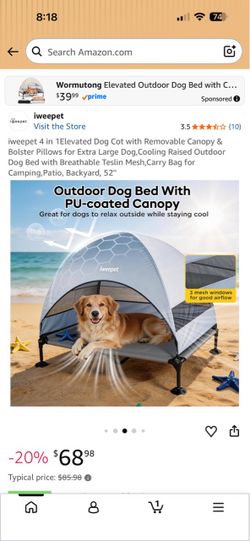 iweepet Elevated Outdoor Dog Bed with Canopy