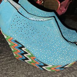 Womens Teal Wedge Dress Shoes