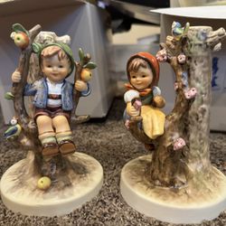 VTG "Apple Tree Boy" & "Apple Tree Girl" Hummel Candle Holder 6.875”,  Orig Box