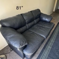 2 Navy Blue Leather Sofas – Both for $50 – Must Haul Away