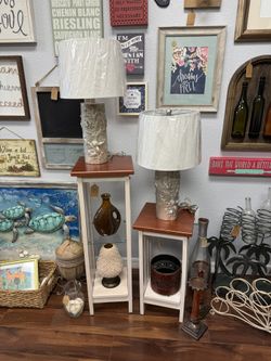 ✨ Set of Two Copper Top Accent Tables with Whitewashed Wood Base Elegant Display Stands Furniture