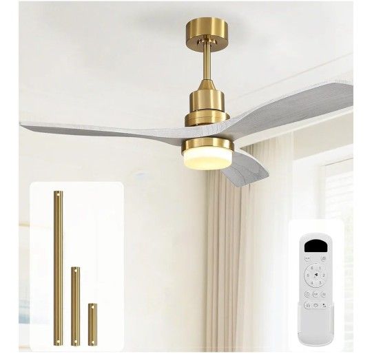 52 Inch Flush Mount Ceiling Fan (White Whith Gold)