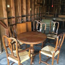 Table And Chairs Oak Table Oak And Cane Chairs 6 2 Leaves Included 