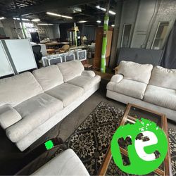 Beige Living Room Set with 3 Seater Couch and Loveseat 