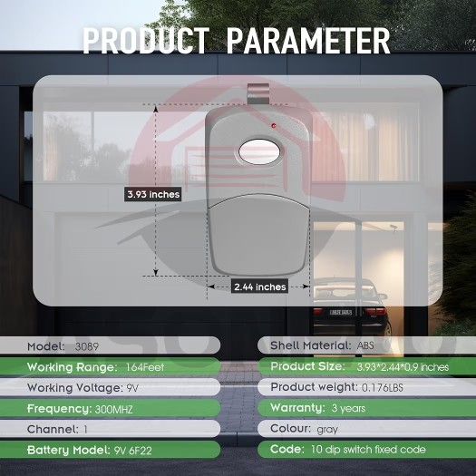 Multicode Linear 308911, 10 dip Switch Gate Opener Remote 300MHz, Multi Code Garage Door Opener Remote, Garage Clicker Replacement