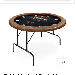 Foldable And Portable Rounded Poker/Casino Game Table With Cushioned Rail, 8 Players