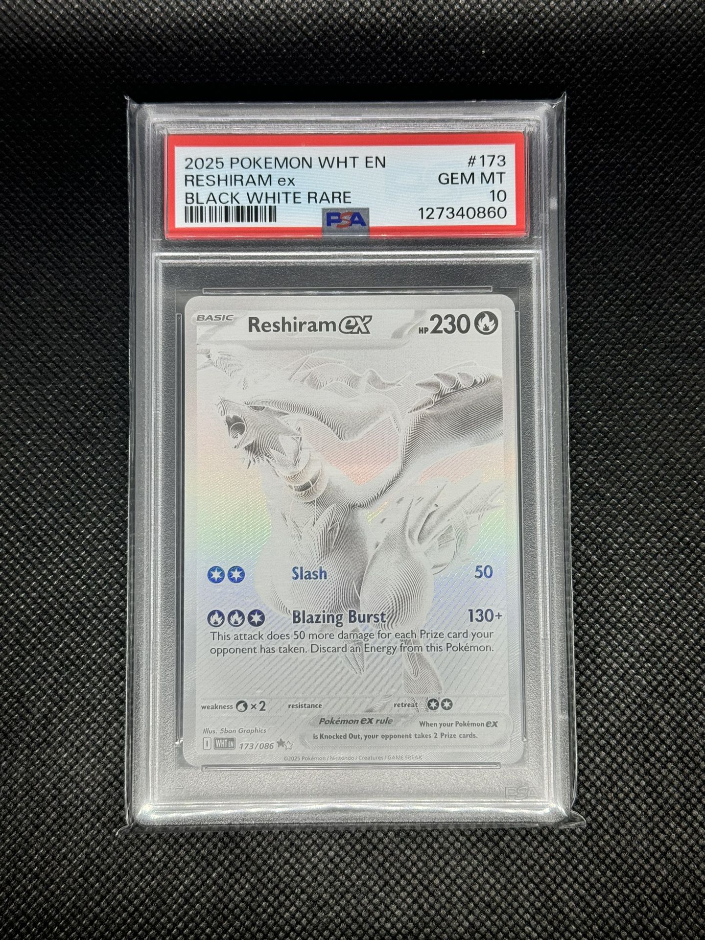 2025 POKEMON WHT EN-WHITE FLARE BLACK WHITE RARE #173 RESHIRAM EX PSA 10