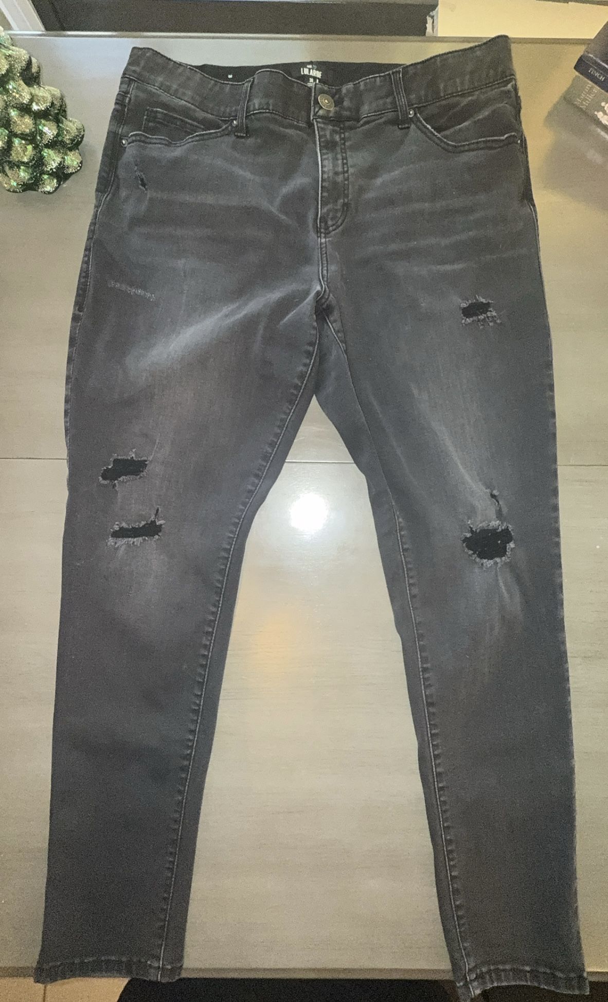 LuLaRoe Black Denim Skinny Distressed Jeans - Woman’s Size 36