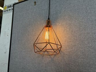 Rose Gold Open Metal Frame Diamond Shaped Swag Lamp with Black Cord